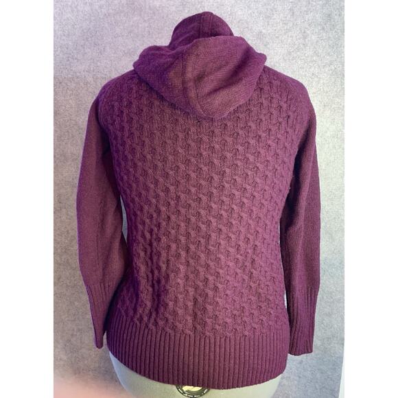 CAMBRIDGE Dry Goods Burgundy Full Zip Cable Knit Hooded Sweater Size M - Picture 4 of 10